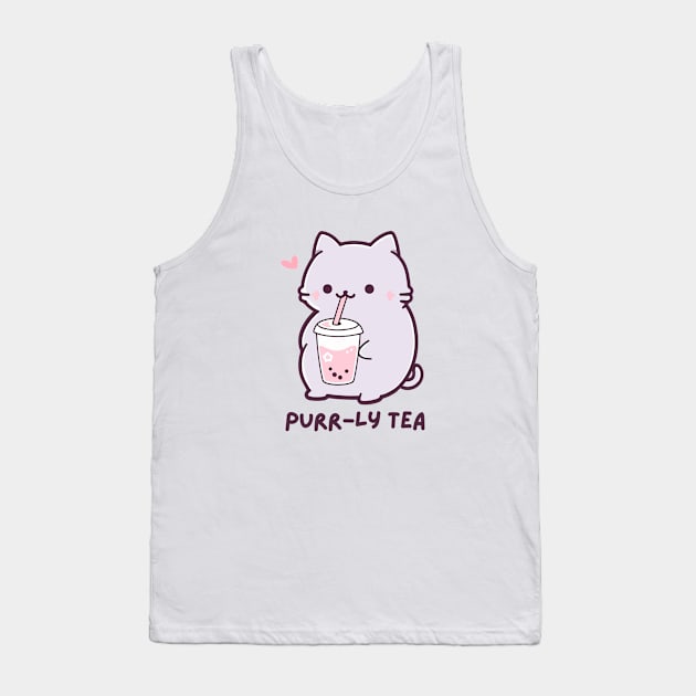 Purr-ly Tea - Funny Boba Cat Milk Tea - Purple - Strawberry Bubble Tea Tank Top by TeeTopiaNovelty